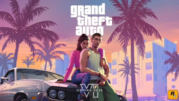Grand Theft Auto 6 (GTA 6) ilk resmi tanıtım fragmanı görseli, Lucia ve Jason karakterleri Vice City'de