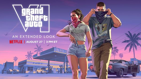 GTA 6 Extended Look duyuru görselinde Lucia ve Jason, 27 Ağustos 2026 Netflix yayın tarihiyle birlikte yer alıyor.